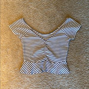 american eagle navy striped peplum shirt